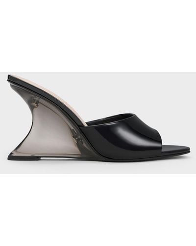 Charles & Keith Patent Sculptural Heel Wedges - Multicolor