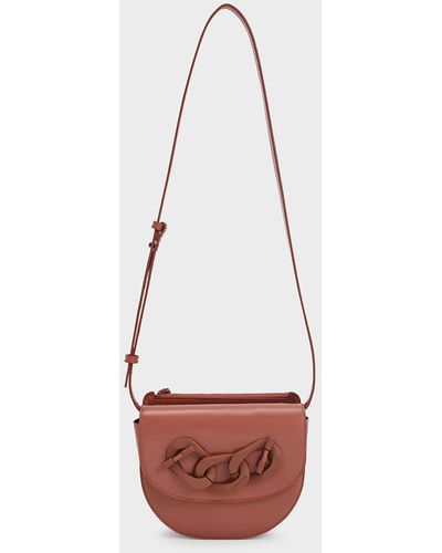 Charles & Keith Layla Patent Chain Link Crossbody Bag - Red