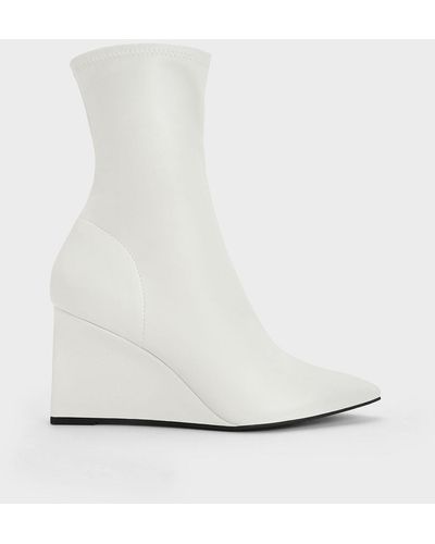 Charles & Keith Pointed-toe Wedge Ankle Boots - White