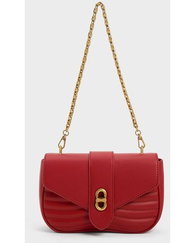 Charles & Keith Aubrielle Panelled Crossbody Bag - Red
