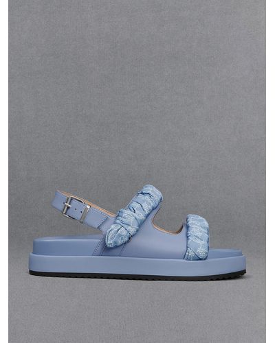Charles & Keith Leather Ruched-strap Sandals - Blue