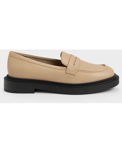 Charles & Keith Classic Penny Loafers - Natural