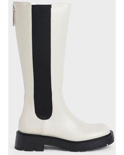Charles & Keith Zip-up Chelsea Knee Boots - White