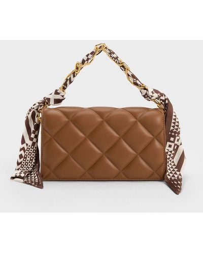 Charles & Keith Alcott Scarf Handle Quilted Clutch - Brown