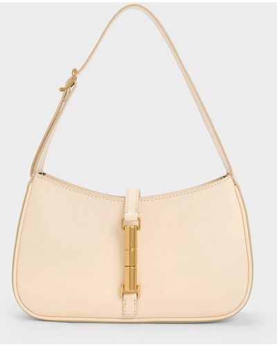 Charles & Keith Cesia Metallic Accent Shoulder Bag - Natural