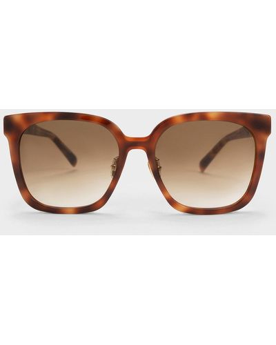 Charles & Keith Open Wire Square Acetate Sunglasses - Brown