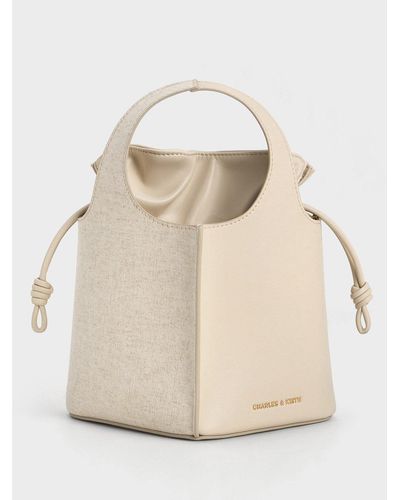 Charles & Keith Arlys Linen Bucket Bag - Natural