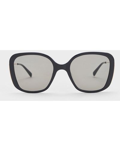 Charles & Keith Recycled Acetate Wide-frame Butterfly Sunglasses - Grey