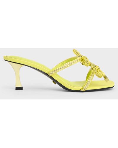 Charles & Keith Gem-embellished Bow-tie Mules - Yellow