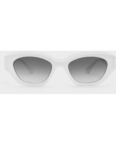 Charles & Keith Recycled Acetate Geometric-frame Cateye Sunglasses - White