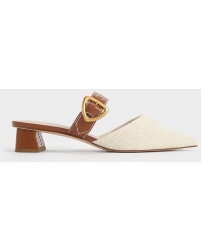 Charles & Keith Sepphe Cut-out Tweed Heeled Mules - White