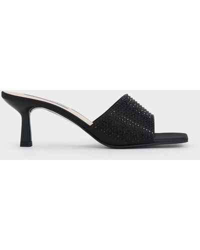 Charles & Keith Recycled Polyester Crystal-embellished Heeled Mules - Black