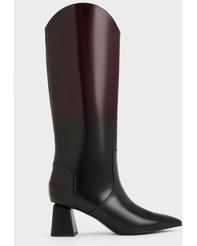 Charles & Keith Lucinda Trapeze-heel Knee-high Boots - Brown