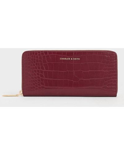 Charles & Keith Croc-effect Zip-around Long Wallet - Red