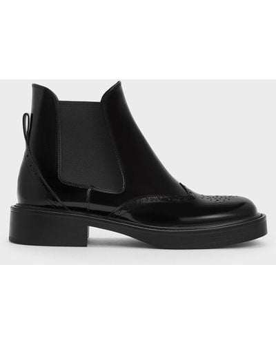 Charles & Keith Brogue Leather Chelsea Boots - Black