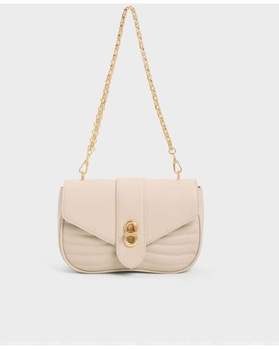 Charles & Keith Aubrielle Paneled Crossbody Bag - Natural