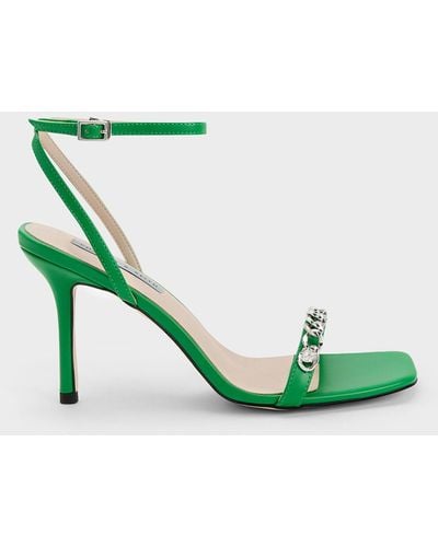 Charles & Keith Chain-embellished Ankle Strap Sandals - Green