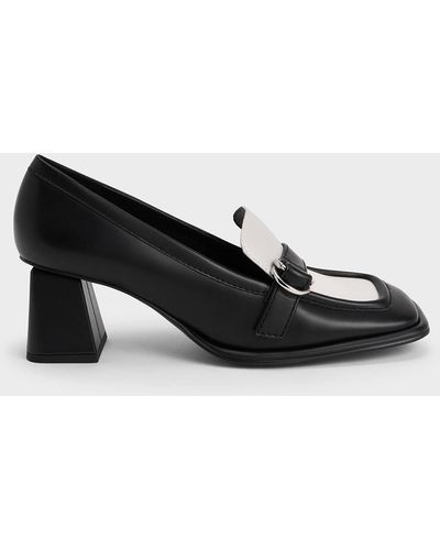Charles & Keith Metallic Buckle Penny Loafers - Black