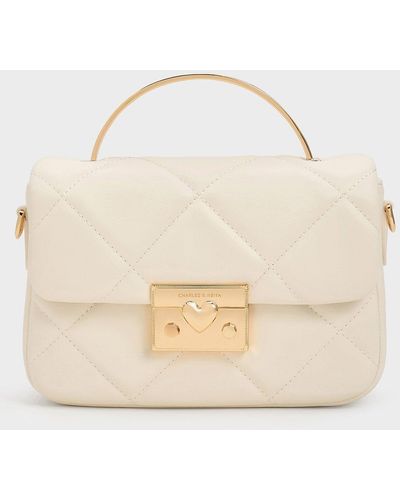 Charles & Keith Quilted Boxy Top Handle Bag - Natural