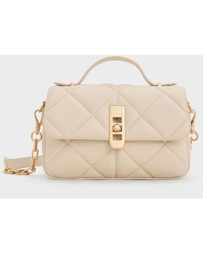 Charles & Keith Anwen Quilted Top Handle Bag - Natural