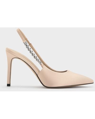 Charles & Keith Recycled Polyester Gem-strap Slingback Court Shoes - White