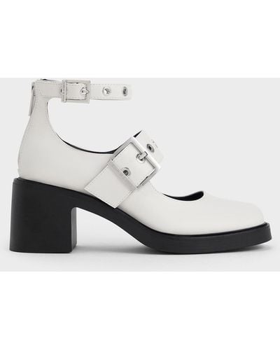 Charles & Keith Grommet-strap Mary Jane Court Shoes - White