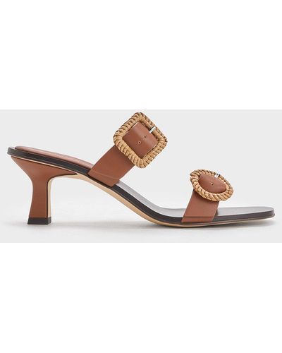 Charles & Keith Woven-buckle Heeled Mules - Brown