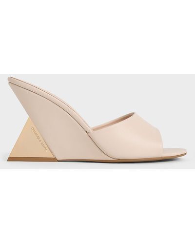 Charles & Keith Triangle-heel Wedge Mules - Natural