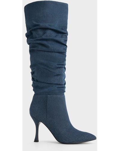 Charles & Keith Aster Denim Ruched Knee-high Boots - Blue