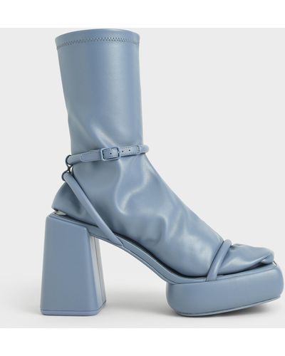 Charles & Keith Lucile Platform Calf Boots - Blue