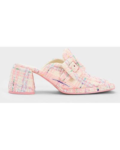 Charles & Keith Sinead Tweed Buckled Loafer Mules - Pink