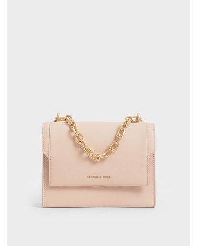 Charles & Keith Front Flap Chain Handle Crossbody Bag - Pink