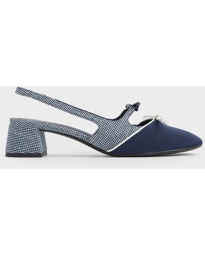 Charles & Keith Dorri Textured Double-bow Slingback Court Shoes - Blue