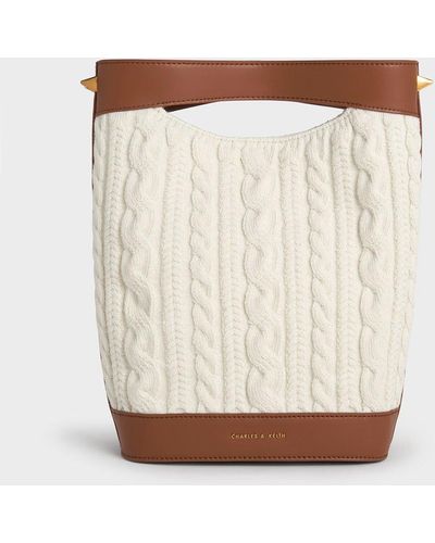 Charles & Keith Apolline Textured Knit Bucket Bag - White