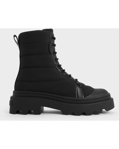 Charles & Keith Nylon Puffy Ridged-sole Boots - Black