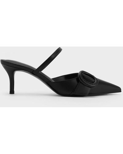 Charles & Keith Oval-buckle Pointed-toe Mules - Black