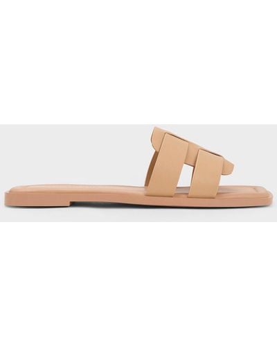 Charles & Keith Trichelle Interwoven Leather Slide Sandals - Natural