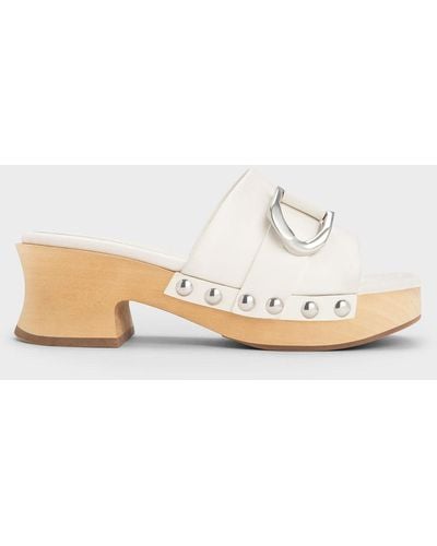 Charles & Keith Gabine Studded Leather Clogs - Natural