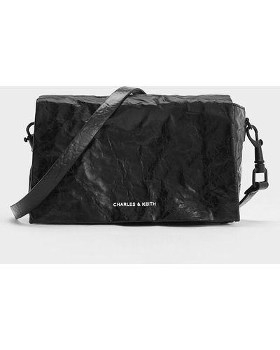 Charles & Keith Matina Crinkle-effect Crossbody Bag - Black
