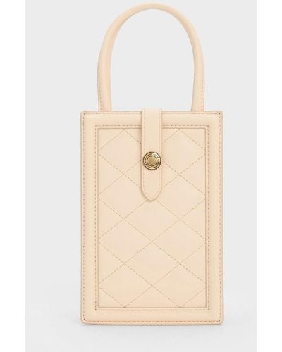 Charles & Keith Este Belted Quilted Phone Pouch - White