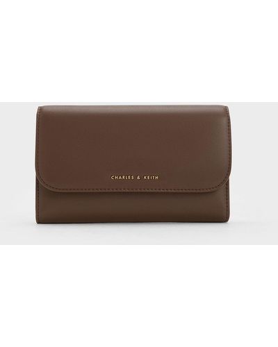 Charles & Keith Magnetic Front Flap Long Wallet - Brown