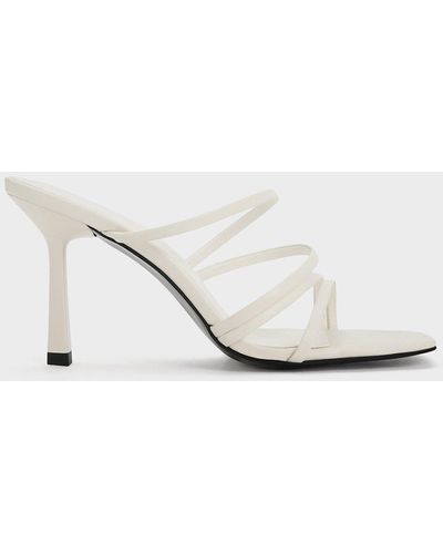 Charles & Keith Asymmetric Square-toe Heeled Mules - White