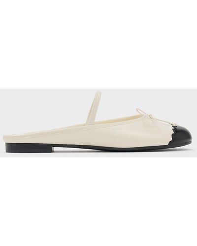 Charles & Keith Two-tone Bow Slip-on Flats - White