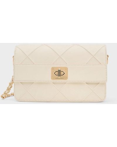 Charles & Keith Eleni Quilted Crossbody Bag - Natural