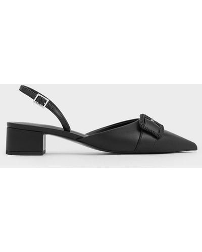 Charles & Keith Woven-buckle Slingback Pumps - Black