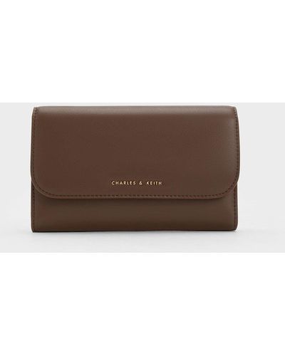 Charles & Keith Magnetic Front Flap Long Wallet - Brown