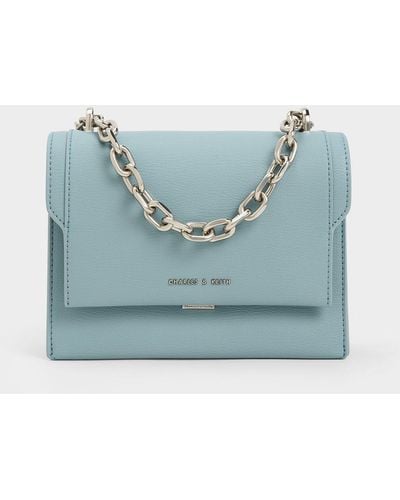 Charles & Keith Front Flap Chain Handle Crossbody Bag - Blue