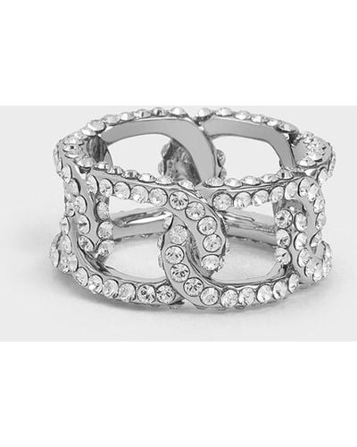Charles & Keith Gabine Swarovski Crystal Chain-link Ring - White