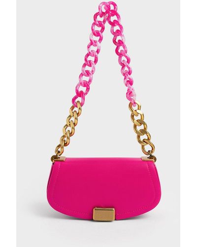 Charles & Keith Sonnet Two-tone Chain Handle Shoulder Bag - Pink