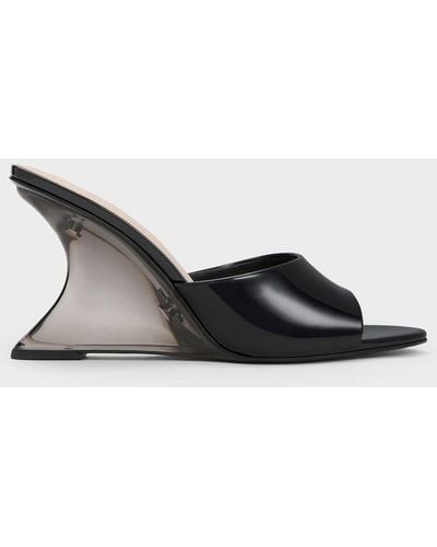 Charles & Keith Patent Sculptural Heel Wedges - Multicolour